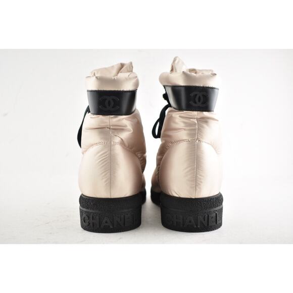 Chanel 18B Pink Black Nylon CC Logo Coco Neige Snow Winter Lace Up Tie Boots 37 - Picture 7 of 11